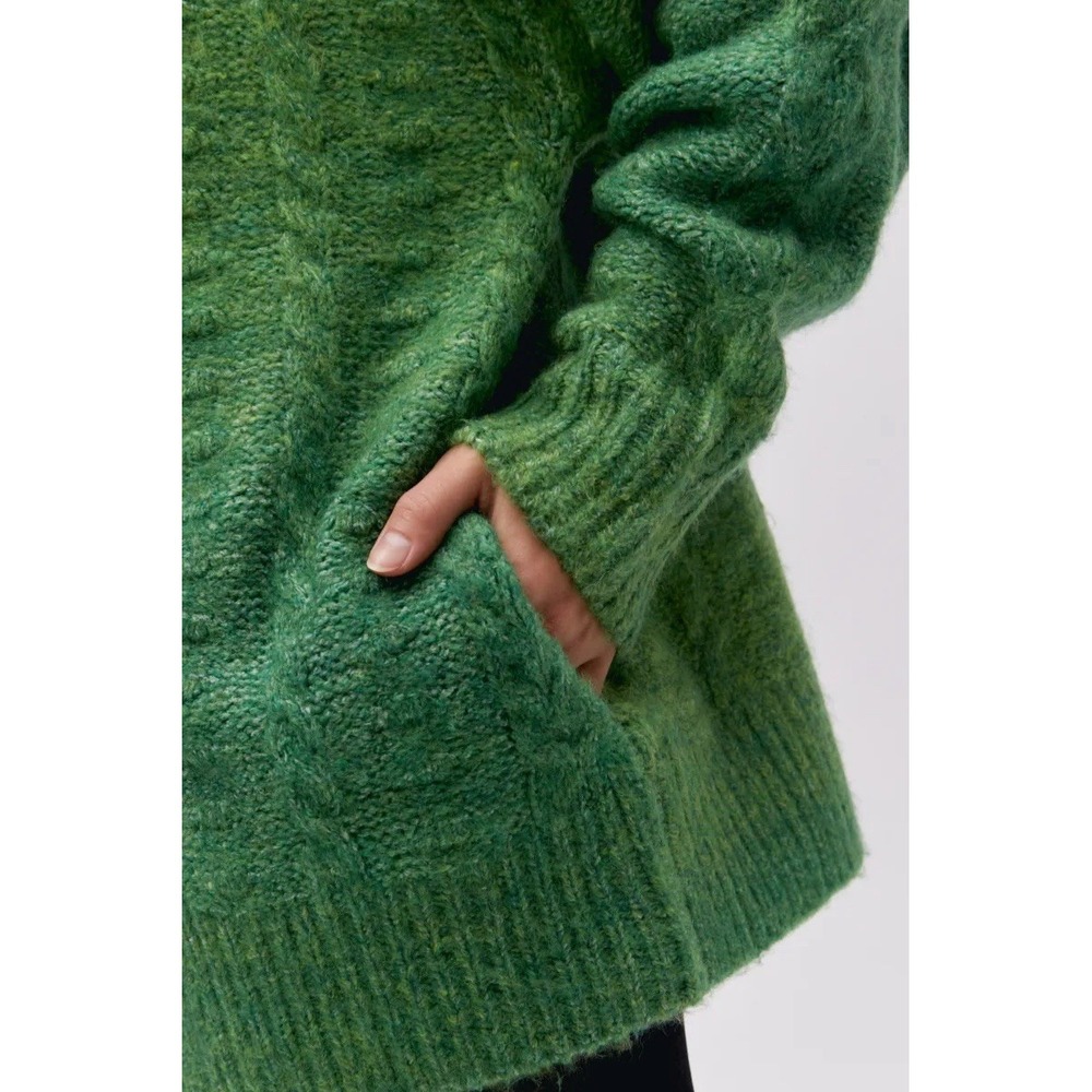 Daydreamer Ombre Cardigan in Green Jade Sz L Cable Knit Fuzzy Wool Blend Grunge - Picture 4 of 15